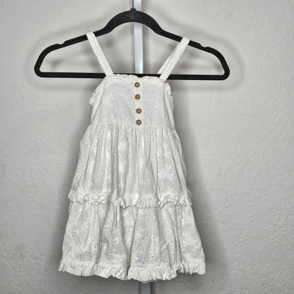 Tahari White Eyelet Lace Dress 4T Tiered Coquette Cottage Easter Flower Girl‎